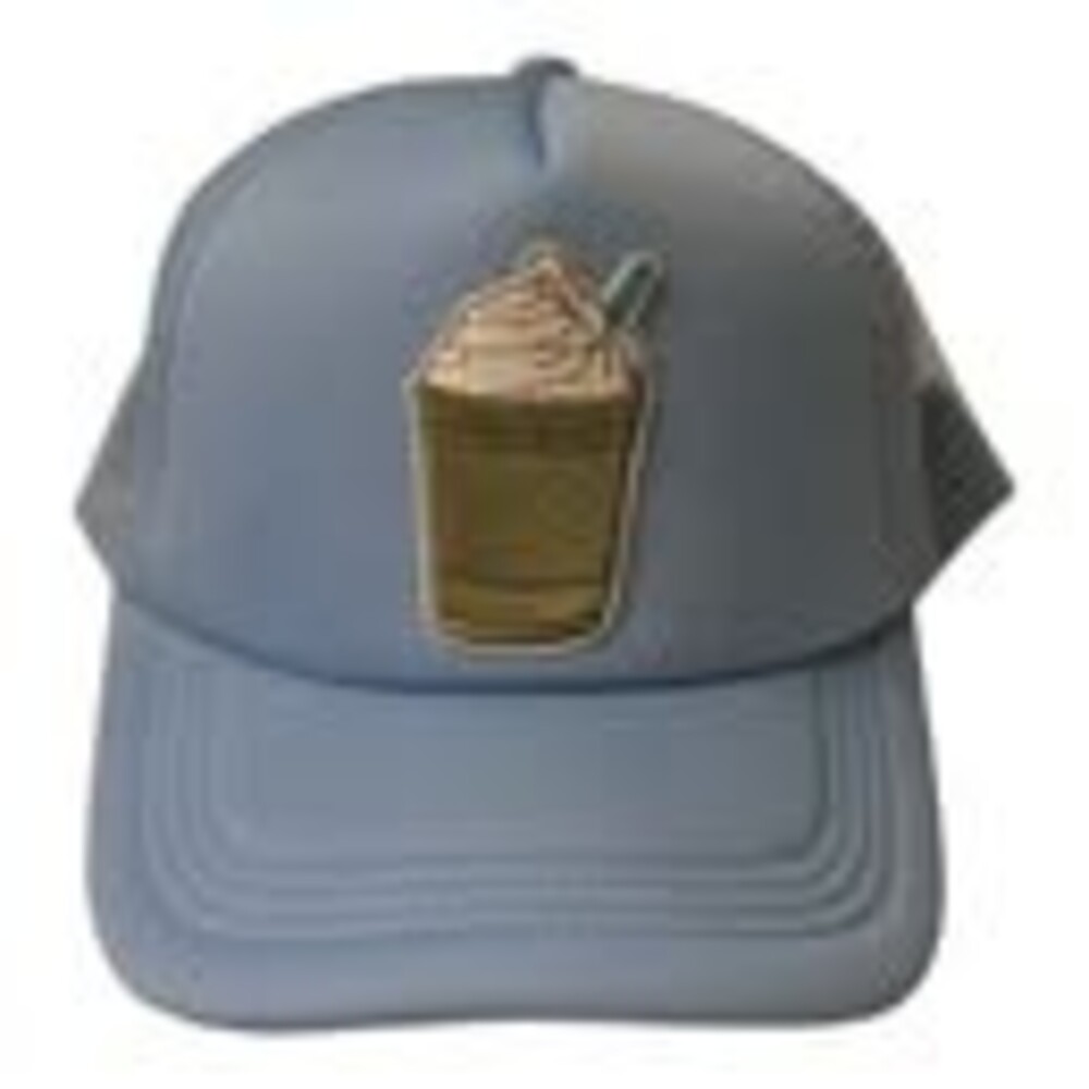 Unisex Light Blue Trucker Hat with Green Beverage Patch